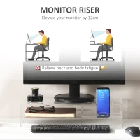 HOMCOM Suport Monitor cu 2 Rafturi Deschise, Suport Monitor PC 24" max din Acril, 50.8x19x12 cm, Transparent(m-4)