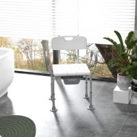 HOMCOM Height Adjustable Shower Stool with Arms and Back, Non-Slip Bedside Commode with Detachable Bucket for Elderly, White(m-2)