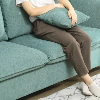 HOMCOM Canapea 3 Locuri din Tesatura, Canapea Capionata Stil Vintage cu Perne si Picioare din Lemn, 144x77x81cm, Verde(m-8)