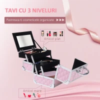HOMCOM Trusa Machiaj Profesionala din Aluminiu, Roz(m-6)