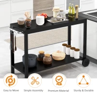 HOMCOM Carucior de Bucatarie cu 2 Niveluri, Negru(m-7)