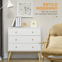 HOMCOM Cómoda com 3 Gavetas com Pés de Madeira de Pinho para Sala de Estar Escritório 80x30x80 cm Branco e Madeira(m-4)