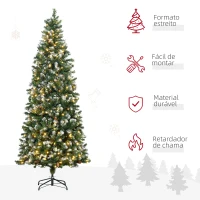 HOMCOM Árvore de Natal Artificial 230 cm com Luzes LED Altura com 1051 Ramos 45 Pinhas e Base Dobrável Ø100x230 cm Verde(m-4)