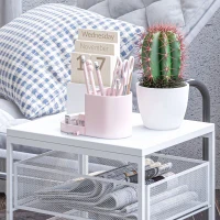 HOMCOM Cărucior de Depozitare pe Roți, Cărucior Utilitar Rulant cu 3 Tăvițe de Plasă pentru Camera de Zi, 34x29,5x57,5 cm, Alb(m-11)