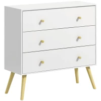 HOMCOM Cómoda com 3 Gavetas com Pés de Madeira de Pinho para Sala de Estar Escritório 80x30x80 cm Branco e Madeira(m-10)