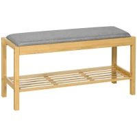 HOMCOM Banco Sapateira de Bambu com Assento Estofado para 3 Pares de Sapatos e Prateleira de 90x30x46 cm Madeira(m-10)