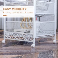 HOMCOM Cărucior de Depozitare pe Roți, Cărucior Utilitar Rulant cu 3 Tăvițe de Plasă pentru Camera de Zi, 34x29,5x57,5 cm, Alb(m-5)