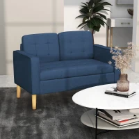HOMCOM Modern Loveseat Sofa, Compact 2 Seater Sofa with Hidden Storage, 117cm Tufted Cotton Couch with Wood Legs, Blue(m-2)