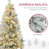 HOMCOM Árvore de Natal Artificial Nevada 180 cm com 300 Luzes LED 577 Ramos e Base Dobrável Verde(m-5)