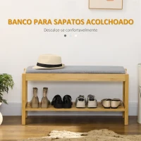 HOMCOM Banco Sapateira de Bambu com Assento Estofado para 3 Pares de Sapatos e Prateleira de 90x30x46 cm Madeira(m-4)