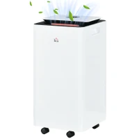 HOMCOM Desumidificador Elétrico 10L/dia Depósito 2,5L Silencioso com 5 Modos 2 Velocidades Ecrã LED e Temporizador 25x25x50,5 cm Branco(m-11)