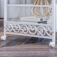 HOMCOM Cărucior de Depozitare pe Roți, Cărucior Utilitar Rulant cu 3 Tăvițe de Plasă pentru Camera de Zi, 34x29,5x57,5 cm, Alb(m-10)