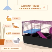PawHut Chinchillas Small Rabbit Guinea Pig Small Animal Cage, Pet Playhouse, with Platform, Ramp, 71 x 46 x 47cm(m-4)
