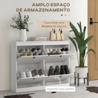 HOMCOM Móvel Sapateira Branco Sapateira Estreita com 4 Portas e Prateleira Ajustável para 20 Pares de Sapatos 105x24x82,5 cm Branco(m-4)