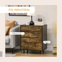 HOMCOM Comoda cu 3 Sertare din PAL in Stil rustic, 60x45x75cm, Maro si negru(m-4)