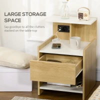 HOMCOM Noptiera moderna cu 2 Prize si iesiri USB si Sertar din PAL, 40x40x60cm, Culoare Lemn natur(m-5)