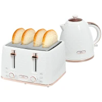 HOMCOM 1.7L 3000W Fast Boil Kettle & 4 Slice Toaster Set, Kettle and Toaster Set with 7 Browning Controls, Crumb Tray, White(m-1)