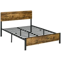 HOMCOM Cadru de Pat din PAL in Stil Industrial cu Tablii la Cap si la Picioare, Suport cu Lamele si Cutie de Depozitare, 149x207x104cm, Maro(m-10)