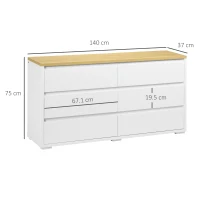 Homcom Comoda 6 Sertare 140×37×75 cm Alb/Natur(m-3)