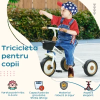 Aiyaplay Tricicleta Copii 2-5 Ani – Alb, cu Scaun Reglabil, Cos & Clopotel(m-4)