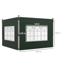 Outsunny Gazebo Side Panels, Sides Replacement with Window for 3x3(m) or 3x4m Pop Up Gazebo, 2 Pack, Green(m-3)