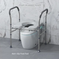 HOMCOM Scaun cu Vas de Toaletă pentru Vârstnici, Scaun de Toaletă Multifuncțional 4-În-1 cu Înălțime Reglabilă, 64x53x70-82 cm, Gri(m-6)