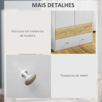 HOMCOM Roupeiro de Madeira Armário para Roupas com 2 Portas 2 Gavetas e 1 Barra para Pendurar 80x50x180 cm Branco e Carvalho(m-6)