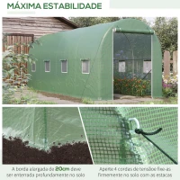 Outsunny Estufa tipo Túnel 500x200x205 cm Estufa de Jardim com Porta Enrolável e 8 Janelas Cobertura de PE 140 g/m² Verde(m-5)