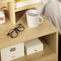 HOMCOM Noptiera moderna, Noptiera cu sertar si rafturi de depozitare, masuta pentru sufragerie, dormitor, natural(m-9)