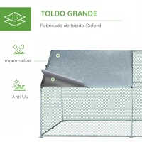 PawHut Galinheiro de Exterior Grande de Metal Galvanizado 3x4x1,95 m com Porta e Cobertura de Tecido de Oxford Prata(m-4)