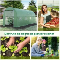Outsunny Estufa tipo Túnel 500x200x205 cm Estufa de Jardim com Porta Enrolável e 8 Janelas Cobertura de PE 140 g/m² Verde(m-7)