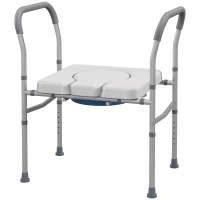 HOMCOM Scaun cu Vas de Toaletă pentru Vârstnici, Scaun de Toaletă Multifuncțional 4-În-1 cu Înălțime Reglabilă, 64x53x70-82 cm, Gri(m-10)