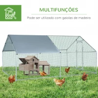 PawHut Galinheiro de Exterior Grande de Metal Galvanizado 3x4x1,95 m com Porta e Cobertura de Tecido de Oxford Prata(m-5)