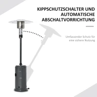Outsunny Promiennik ciepła 12,5 KW gaz promiennik tarasowy z pokrętłem kółkami stal szary węglowy(m-4)