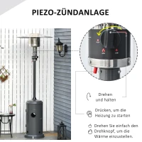 Outsunny Promiennik ciepła 12,5 KW gaz promiennik tarasowy z pokrętłem kółkami stal szary węglowy(m-6)