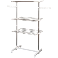 HOMCOM Estendal para Roupa Dobrável 80x55x152cm com 6 Rodas e 3 Prateleiras com Altura Ajustável de Aço Inoxidável Prateado