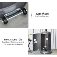 Outsunny Promiennik ciepła 12,5 KW gaz promiennik tarasowy z pokrętłem kółkami stal szary węglowy(m-5)