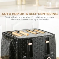 HOMCOM 1.7L 3000W Fast Boil Kettle & 4 Slice Toaster Set, Kettle and Toaster Set with 7 Browning Controls, Crumb Tray, Black(m-6)