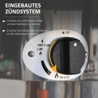 Outsunny Heizstrahler Terrassenheizer mit Handgriff und Rädern Terrassenstrahler mit Drehknopf rollbar Gas 10KW elegantes Aussehen rostfreier Stahl Silber Ø55,6 x 143 cm(m-6)