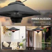 Outsunny promiennik tarasowy promiennik ciepła promiennik sufitowy z pilotem 2kW aluminiowy(m-7)