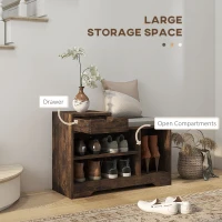 HOMCOM Multi-Compartment Shoe Bench, with Seat - Rustic Brown(m-4)
