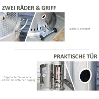 Outsunny Heizstrahler Terrassenheizer mit Handgriff und Rädern Terrassenstrahler mit Drehknopf rollbar Gas 10KW elegantes Aussehen rostfreier Stahl Silber Ø55,6 x 143 cm(m-5)