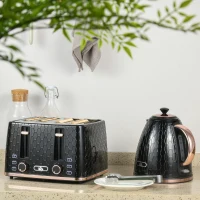 HOMCOM 1.7L 3000W Fast Boil Kettle & 4 Slice Toaster Set, Kettle and Toaster Set with 7 Browning Controls, Crumb Tray, Black(m-10)