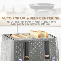 HOMCOM 1.7L 3000W Fast Boil Kettle & 4 Slice Toaster Set, Kettle and Toaster Set with 7 Browning Controls, Crumb Tray, Grey(m-6)