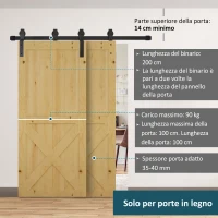 HOMCOM Kit Porta Scorrevole in Acciaio con Binario, Rulli, Fermi, Guide, Bulloni e Viti, 200x0.6x4 cm, Nero(m-4)