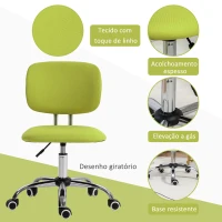 Vinsetto Cadeira de Escritório sem Braços Giratória Estofada em Tecido com Altura Ajustável Estilo Moderno 48x53x80-90 cm Verde(m-5)