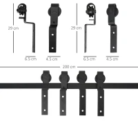 HOMCOM Kit Porta Scorrevole in Acciaio con Binario, Rulli, Fermi, Guide, Bulloni e Viti, 200x0.6x4 cm, Nero(m-3)