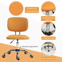 Vinsetto Cadeira de Escritório sem Braços Giratória Estofada em Tecido com Altura Ajustável Estilo Moderno 48x53x80-90 cm Laranja(m-5)