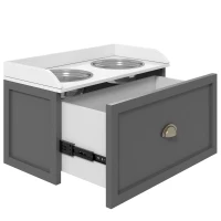 PawHut Comedouro Elevado para Cães com 2 Tigelas 2000ml de Aço Inoxidável Gaveta Oculta com Suporte de Madeira 60x30x36cm Cinza(m-7)