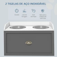 PawHut Comedouro Elevado para Cães com 2 Tigelas 2000ml de Aço Inoxidável Gaveta Oculta com Suporte de Madeira 60x30x36cm Cinza(m-6)
